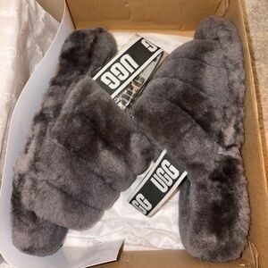 UGG Charcoal Fluffy Slippers